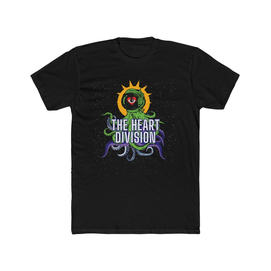 "Green Octopus Astronaut" Unisex T-Shirt front, in black