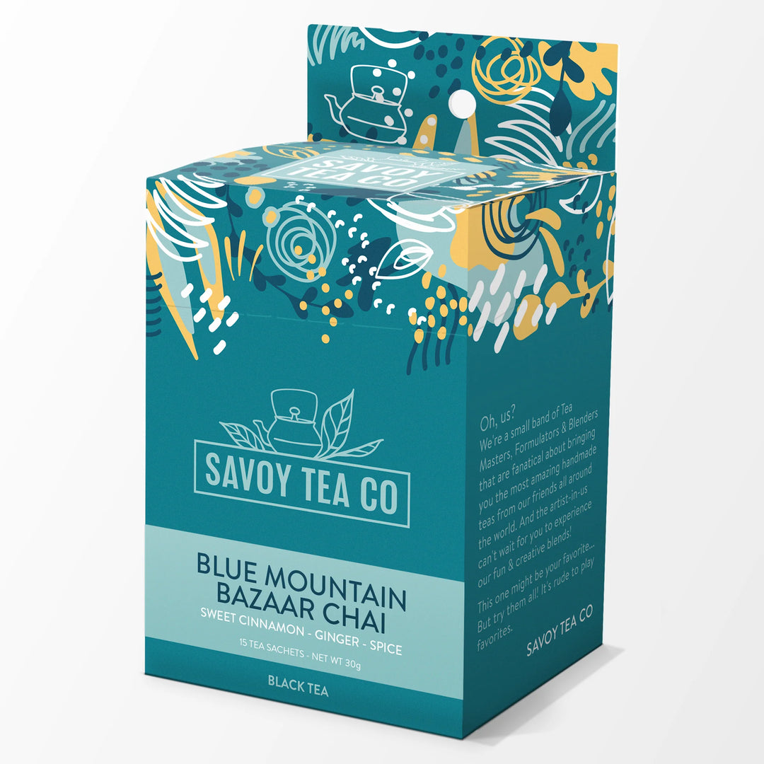 Blue Mountain Bazaar Chai sachet packaging
