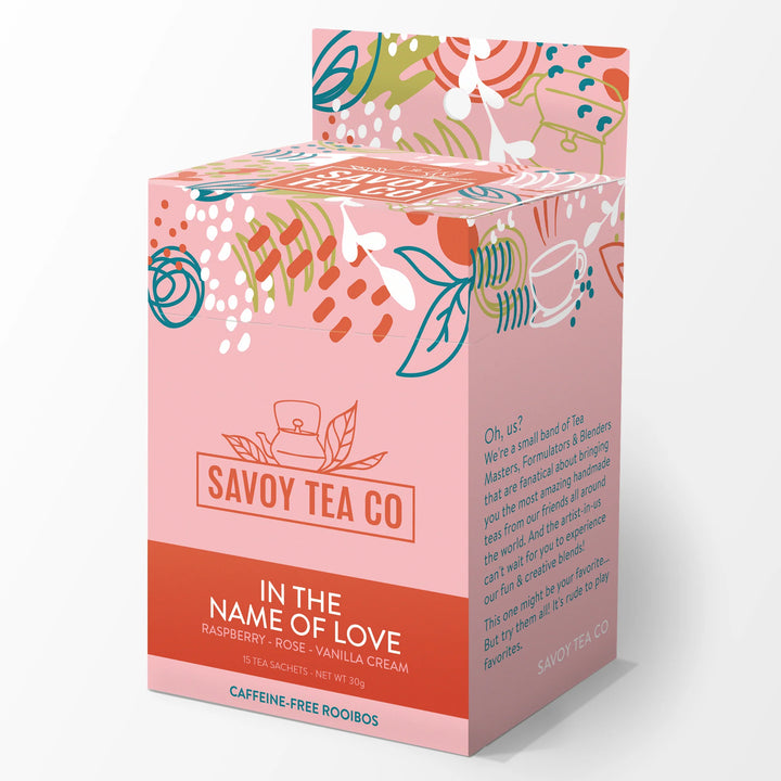 In the Name of Love tea sachet packaging